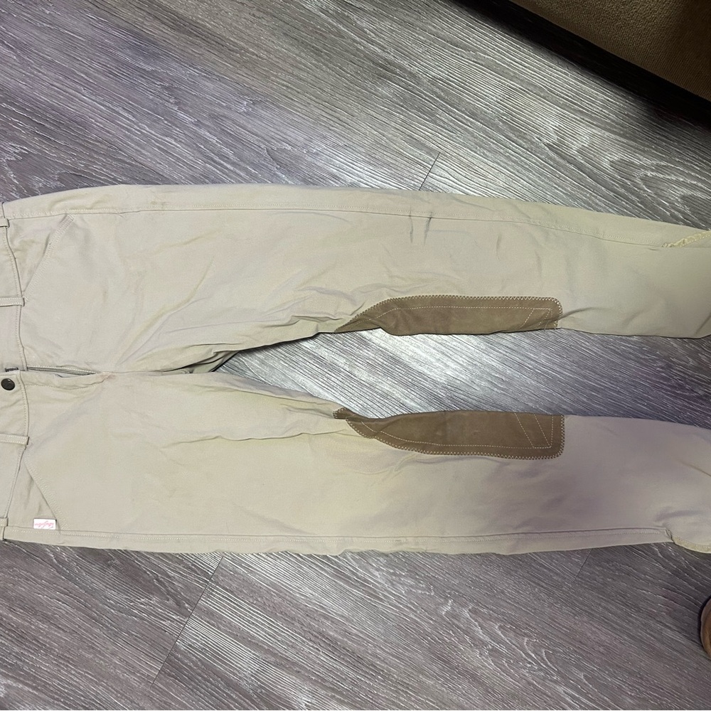The Tailored Sportsman Beige Riding Chinos with Tan Knee Patches